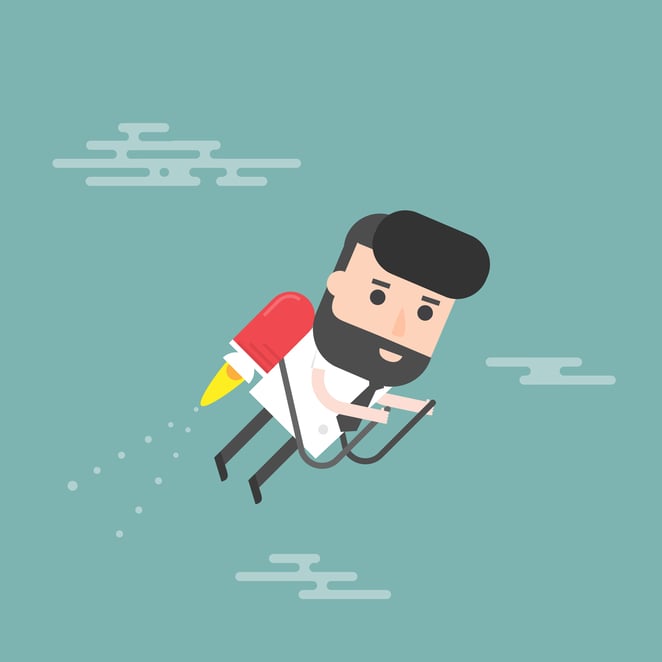 cartoon man on a jetpack
