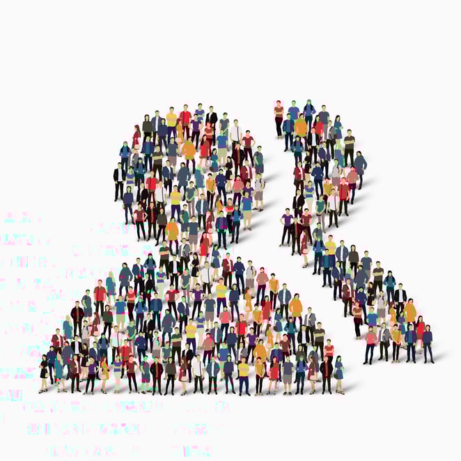 two groups of people splitting head