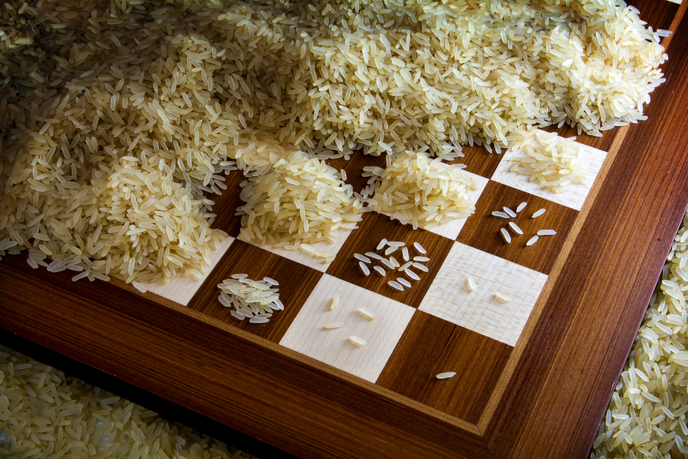 Rice doubling every square on a chessboard 